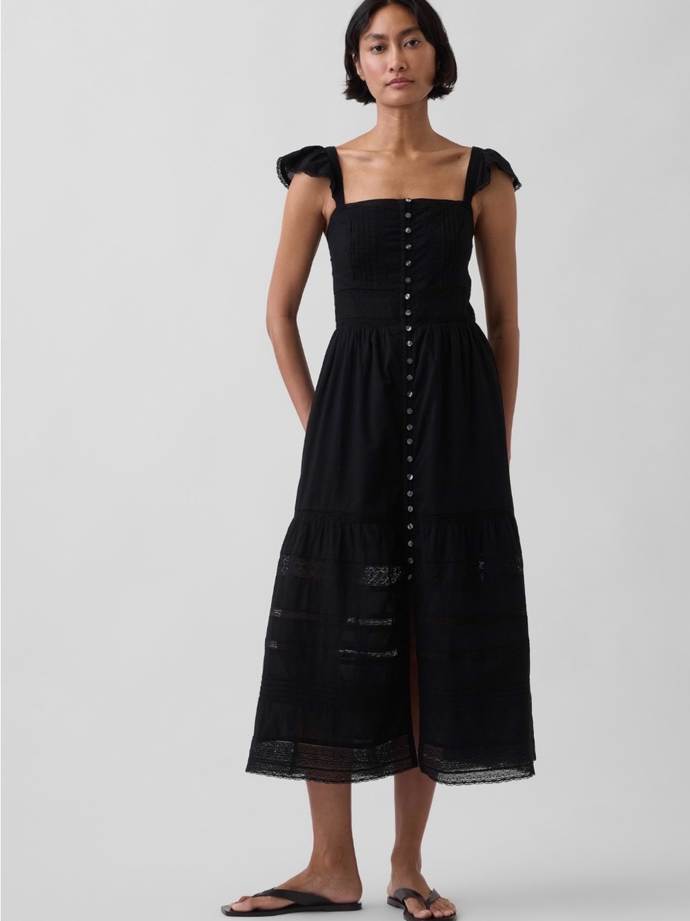 NWT-GAP Black Lace Ruffle Voile Maxi Dress, Small